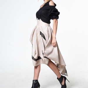 Asymmetrical Linen Maxi Skirt with Suspenders METSk0042