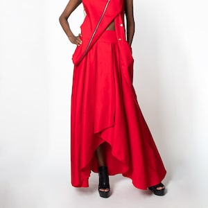 Plus Size Maxi Skirt / Red Long Skirt / Asymmetrical Skirt / Oversize Skirt /Boho Skirt Long /Metamorphoza /Cotton Boho Skirt / METSk0004