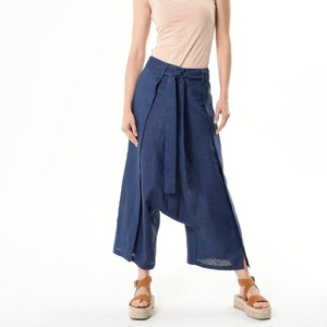 Venti6 Linen Harem Cropped Pants