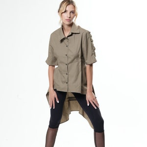 Asymmetrical Military Green Shirt