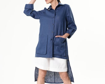 Asymmetric Linen Shirt In Blue - METSh0034