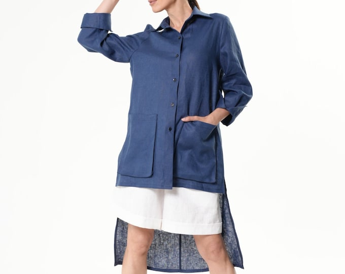 Asymmetric Linen Shirt In Blue - METSh0034