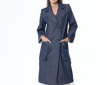 Long Denim Blazer / Buttoned Denim Coat / Long Jean Jacket METC0129