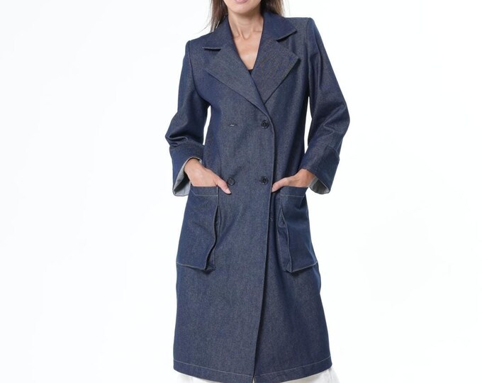 Long Denim Blazer / Buttoned Denim Coat / Long Jean Jacket METC0129
