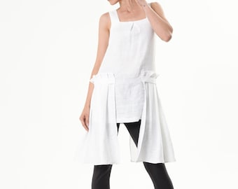 Asymmetric White Linen Tunic Top  METT0261