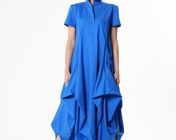 Asymmetric Collared Dress With Short Sleeves - METD0241