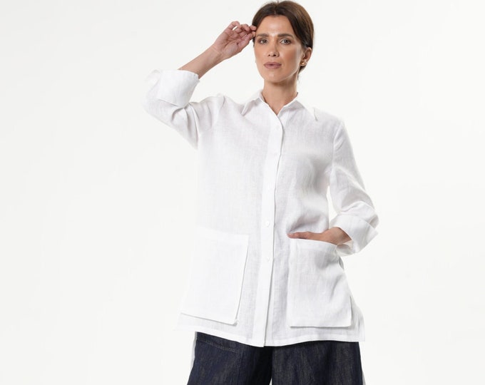 Asymmetric Linen Shirt In White - METSh0034