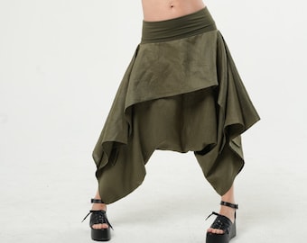 Khaki Linen Skirt Pants / Harem Pants / Linen Skirt Trousers in Khaki / Natural Linen Clothing