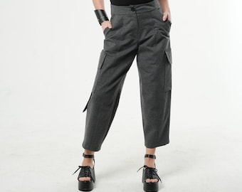 Casual Cargo Pants / Ankle-Length Gray Trousers / Gray Pants With Side Pockets / Cargo Pants