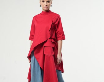 Asymmetrisch shirt/oversized tuniek/tuniek met korte mouwen/avant-garde kleding/asymmetrische tuniek/performance outfit/zanger outfit