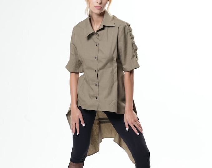 Asymmetrical Military Green Shirt