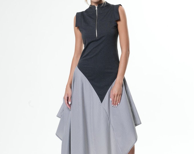 Contrast Flare Dress / Asymmetric Draped Dress METD0221