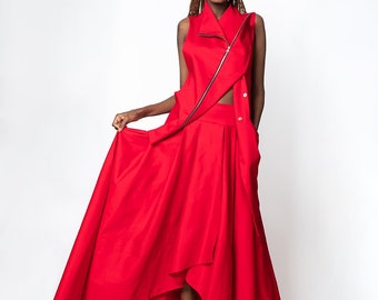 Long Red Skirt / Loose Extravagant Skirt / Red Maxi Skirt METSk0004