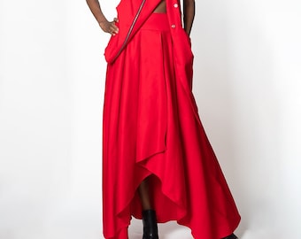 Plus Size Maxi Skirt / Red Long Skirt / Asymmetrical Skirt / Oversize Skirt /Boho Skirt Long /Metamorphoza /Cotton Boho Skirt / METSk0004