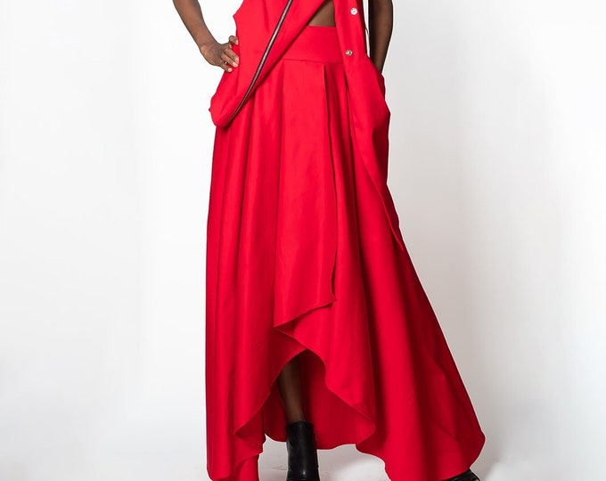 Plus Size Maxi Skirt / Red Long Skirt / Asymmetrical Skirt / Oversize Skirt /Boho Skirt Long /Metamorphoza /Cotton Boho Skirt / METSk0004