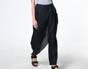 Black Flare Pants / Black Linen Pants / Linen Trousers Women / Plus Size Linen Pants / Palazzo Pants Women / Avant Garde Clothing