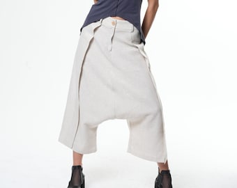 Beige Linen Pants / Wide Leg Pants Women / Loose Linen Pants METP0118