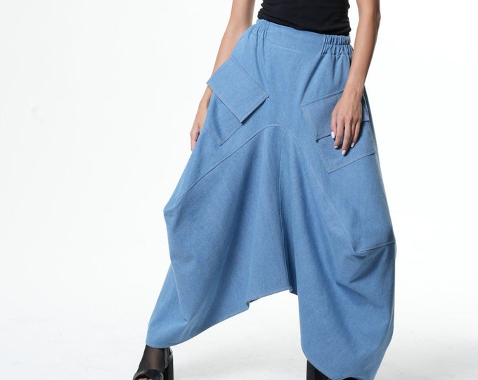 Denim Maxi Skirt / Asymmetrical Skirt / Plus Size Jean Skirt / Long Cargo Skirt / Cargo Skirt / Plus Size Maxi Skirt METSk0040