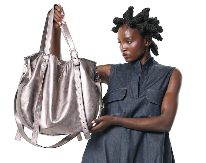 Metallic Leather Tote Bag - Large Shoulderbag  from Genuine Leather METB0063