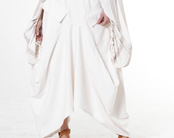 A-Line White Denim Skirt / Asymmetrical Long Denim Skirt - METSk0040-White