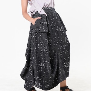 Distressed Denim Skirt with Draped Details / Asymmetric Jean Skirt METSk0048