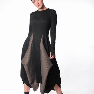 Avant Garde Dress / Asymmetric Hem Dress / Long Sleeve Bodycon Dress / Thumb Hole Sleeve / Engagement Dress / Winter Maxi Dress