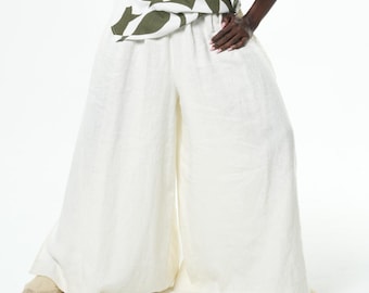 Linen Pants With Side Slits - Super Wide-Led Summer Pants METP0145