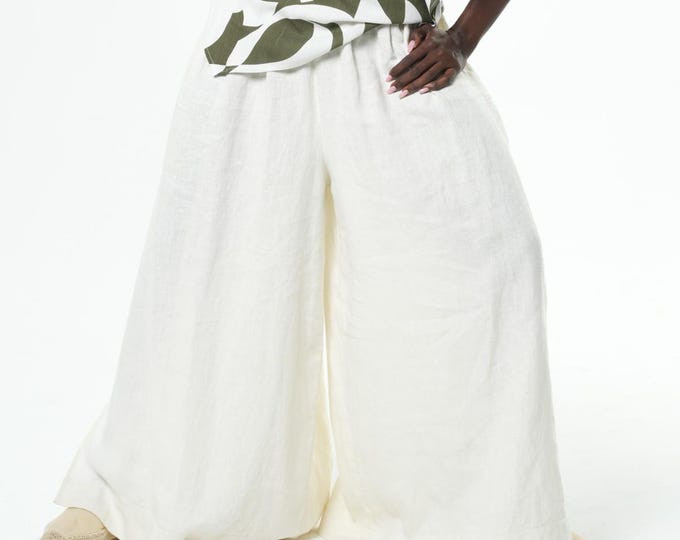 Linen Pants With Side Slits - Super Wide-Led Summer Pants METP0145