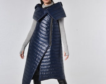Puffer Vest / Puffy Vest / Loose Vest / Asymmetrical Vest / Sleeveless Coat / Winter Vest / Hooded Winter Coat / Lined Vest METC0116