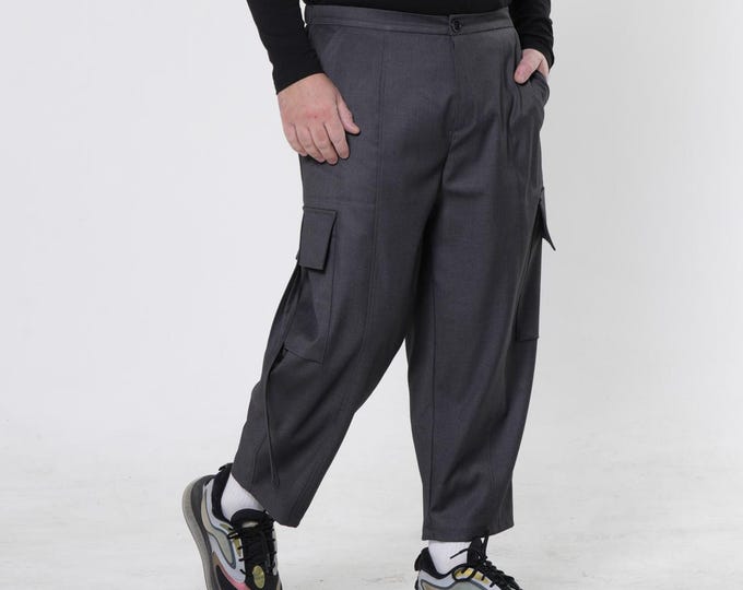 Men’s Cropped Cargo Pants In Gray - Straight Trousers  - METMP0013