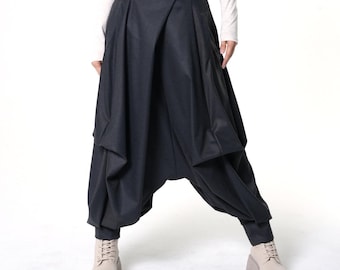 Draped Harem Pants / Casual Drop-Crotch Pants / Extravagant Trousers METP0125