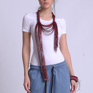 Long Red Statement Necklace by METAMORPHOZA META0029