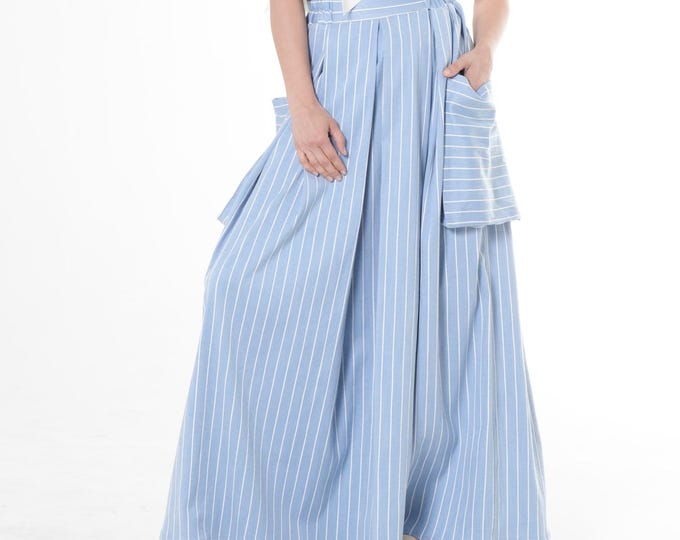 Maxi Striped Denim Skirt In Light Blue / Long Jean Skirt METSk0050