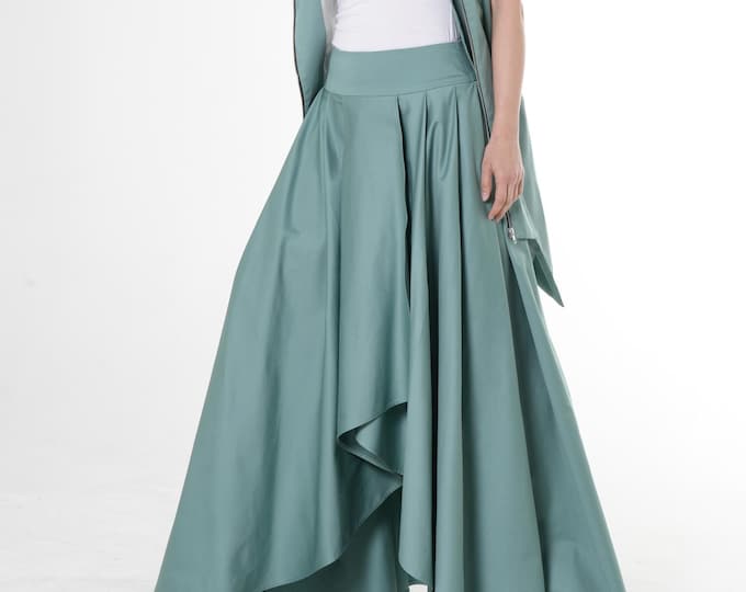 Maxi Draped Skirt In Mint / Long Flare Skirt / Elegant Satin Cotton Skirt METSk0051