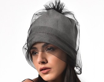 Ladies Beanie Hat / Tulle Beanie / Cute Beanie / Baggy Beanie / Mesh Beanie / Avant Garde Clothing / Unisex Beanie / Beanie Hat