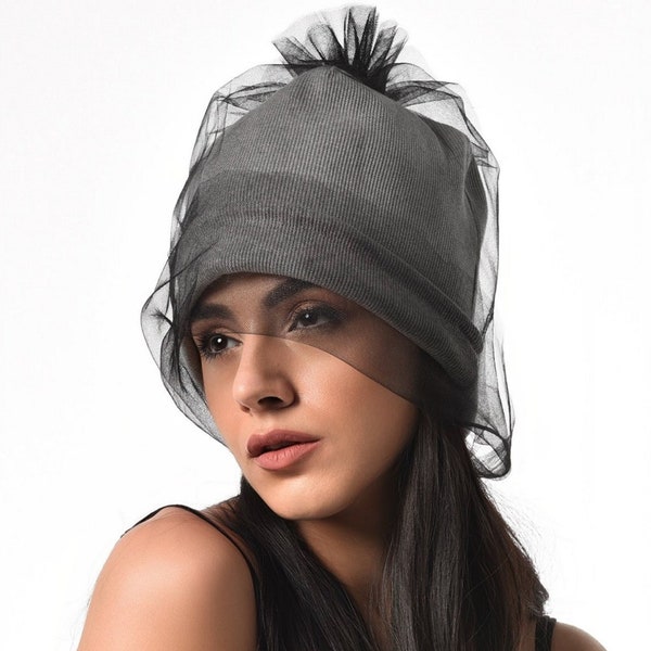 Ladies Beanie Hat / Tulle Beanie / Cute Beanie / Baggy Beanie / Mesh Beanie / Avant Garde Clothing / Unisex Beanie / Beanie Hat