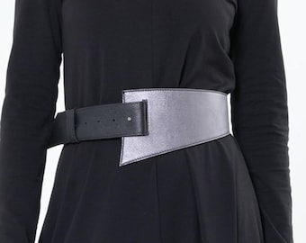 Silver Leather Waist Belt  / Genuine Leather Belt / Handmade Accessory - META0057