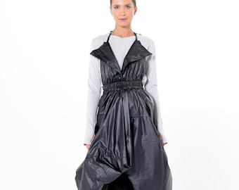 Lightwear Ballon Dress – Black Draped Halter Midi Dress METD0265