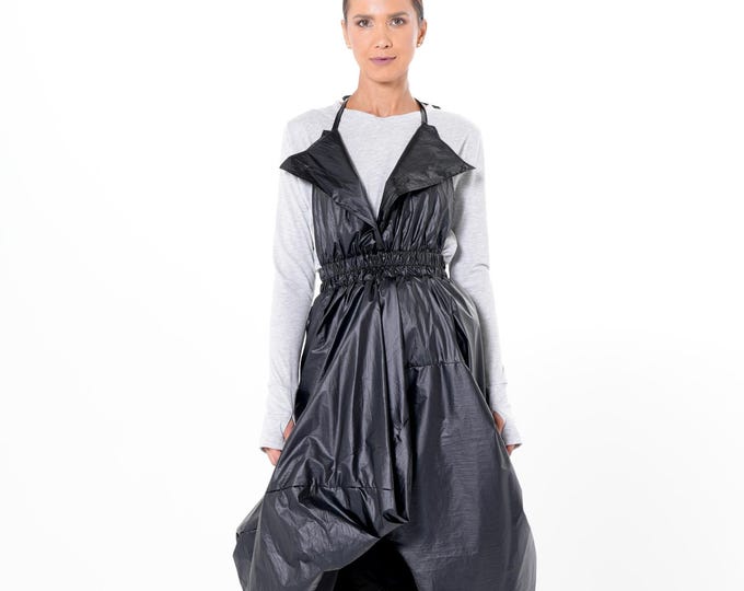 Lightwear Ballon Dress – Black Draped Halter Midi Dress METD0265