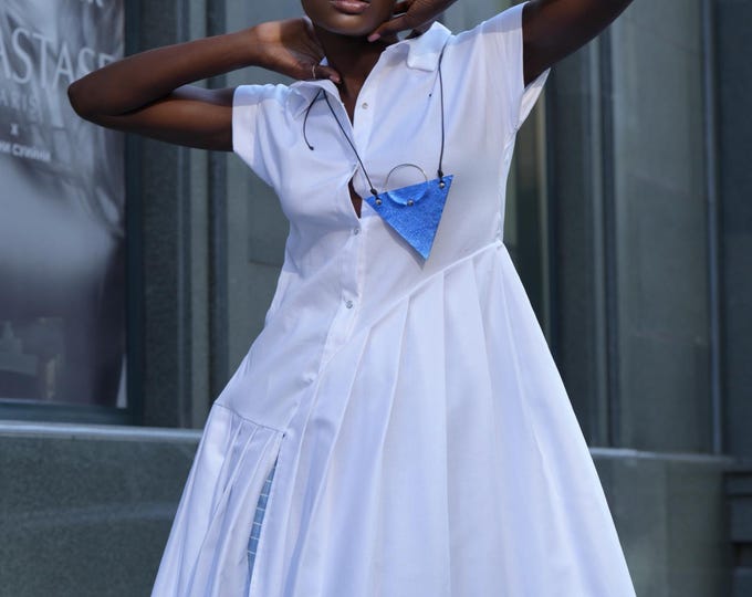 Pleated Tunic In White / Extravagant Long Shirt METWB016