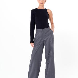 Pantalones grises de pierna ancha/Pantalones largos maxi/Pantalones largos de oficina/Pantalones cómodos para uso diario/Pantalones con bolsillos para mujer/Pantalones casuales holgados METP0019 imagen 1