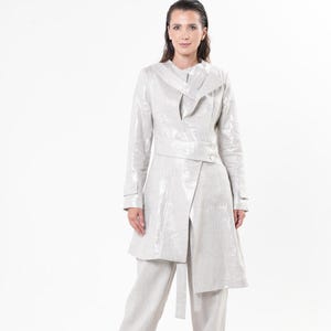 Avant Garde Linen Coat in Silver / Asymmetrical Women Blazer METC0148