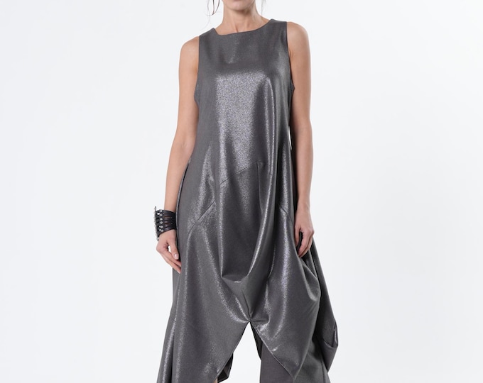 Metallic Sleeveless Dress - Long Party Silver Dress METD0270