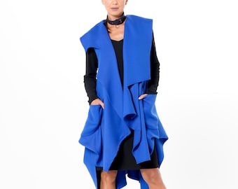 Asymmetrical Long Vest Royal Blue • Layering Outerwear • Long Women Vest METC0153