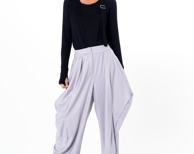 Relaxed Pants with Draped Silhouette / Loose Pants In Gray / Extravagant Trousers METP0136