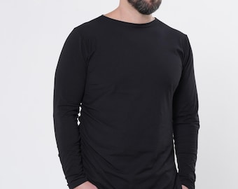 Men’s Casual Cotton Top with Asymmetric Hem | Minimalist Urban Tee METMT0010