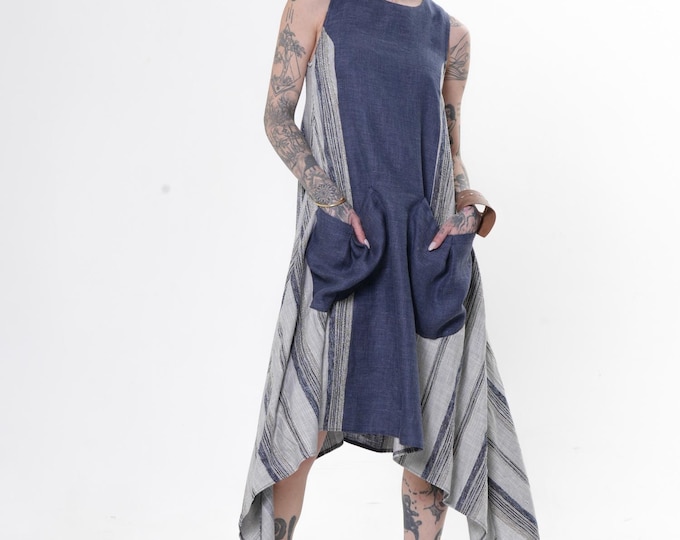 Sleeveless A-Line Dress With Pocket Accents  - METD0278