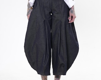Voluminous Leg Denim Pants - Wide Leg Jean Trousers - METP0144