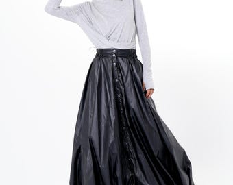 Voluminous Black Maxi Skirt  – Adjustable Hem Lightwear Skirt  METSk0053