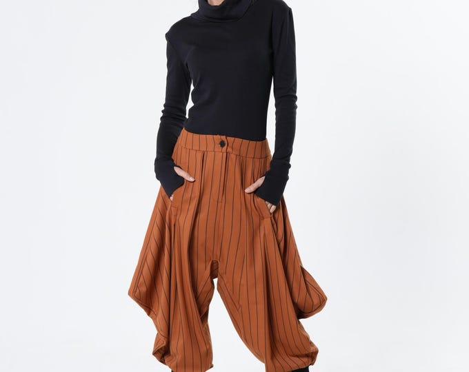 Striped Harem Pants - Orange Draped Trousers METP0140